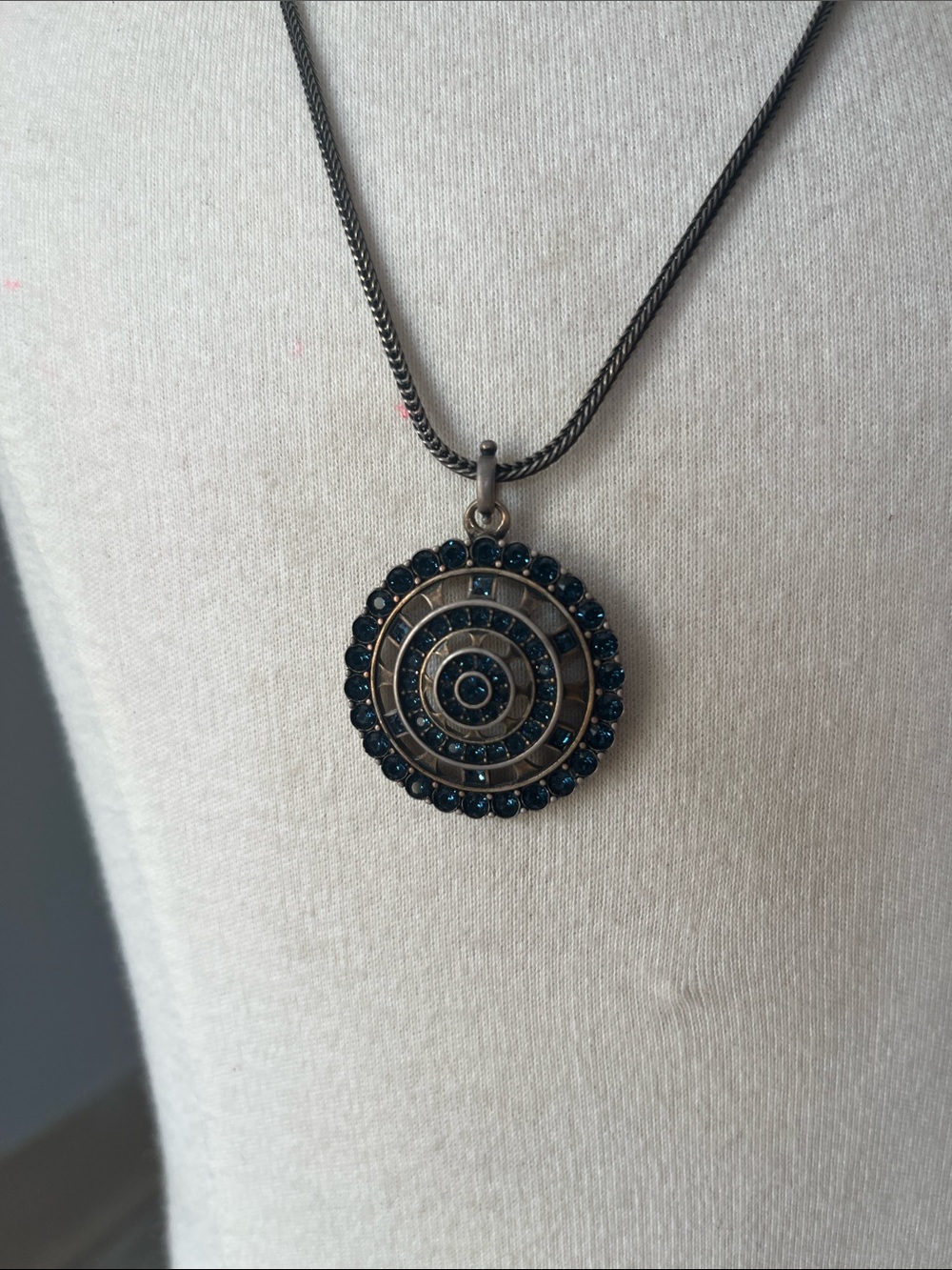 Touchstone Crystal Deep Blue Concentric Circle Pendant Necklace